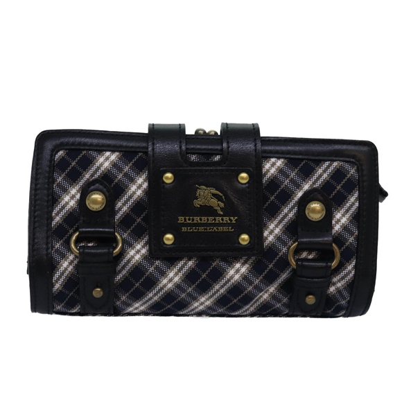 BURBERRY Nova Check Blue Label Shoulder Wallet Canvas Navy Auth 74253 - Picture 13 of 16